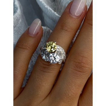 925 Sterling Silver Yellow & White Cz Ring Size 6
