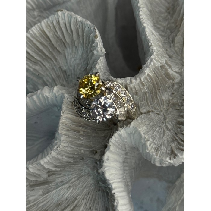 925 Sterling Silver Yellow & White Cz Ring Size 6