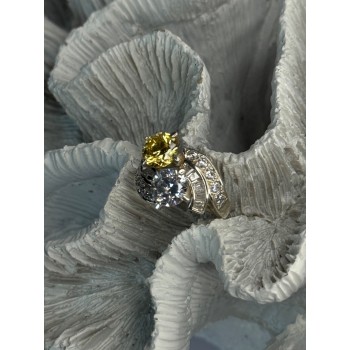 925 Sterling Silver Yellow & White Cz Ring Size 6