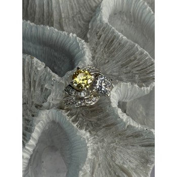 925 Sterling Silver Yellow & White Cz Ring Size 6