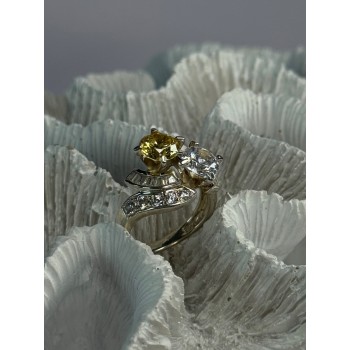 925 Sterling Silver Yellow & White Cz Ring Size 6
