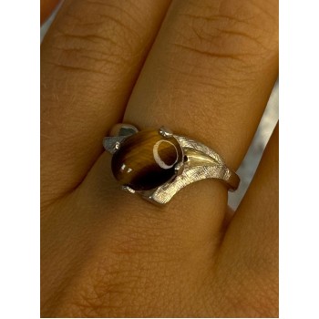 Vintage 925 Sterling Silver Tigers Eye Ring Size 8
