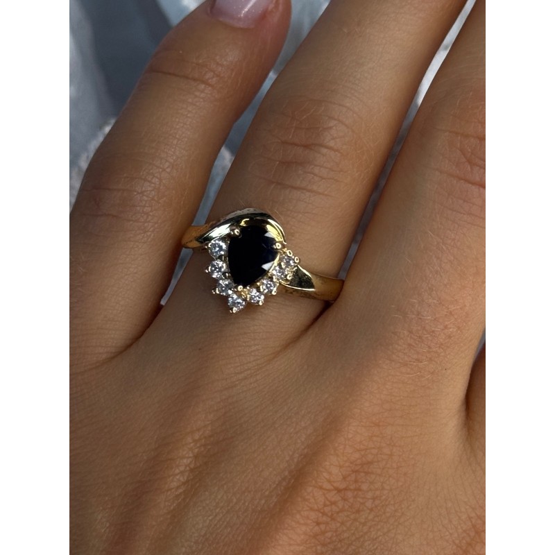 925 Sterling Silver Gold Plated Sapphire & Beryl Ring Size 8