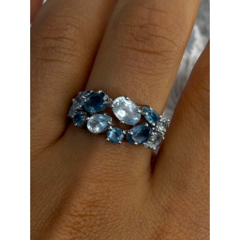 925 Sterling Silver Topaz & Aquamarine Ring Size 10
