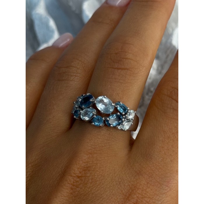 925 Sterling Silver Topaz & Aquamarine Ring Size 10