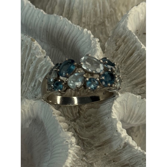 925 Sterling Silver Topaz & Aquamarine Ring Size 10
