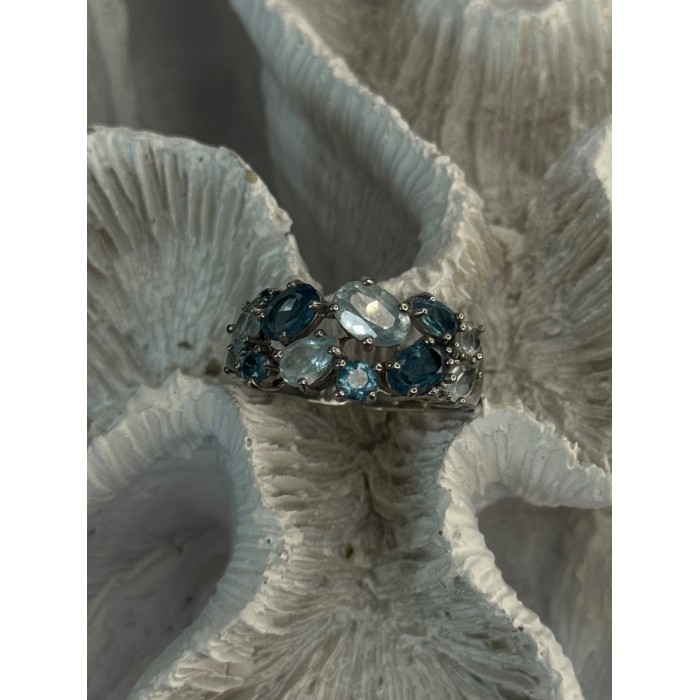 925 Sterling Silver Topaz & Aquamarine Ring Size 10