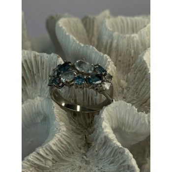 925 Sterling Silver Topaz & Aquamarine Ring Size 10