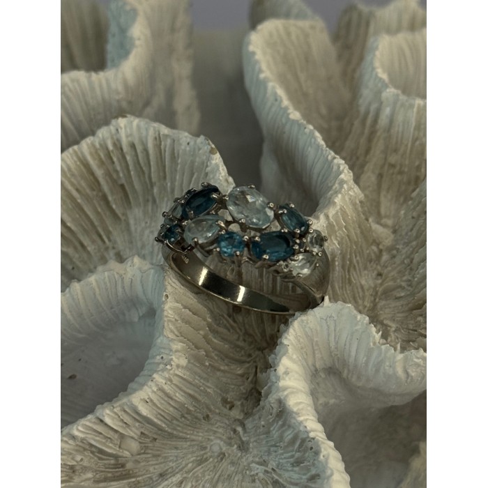 925 Sterling Silver Topaz & Aquamarine Ring Size 10