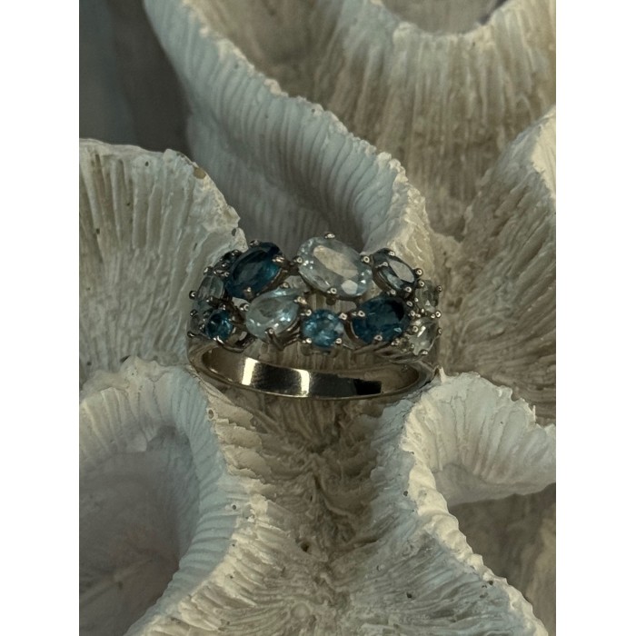 925 Sterling Silver Topaz & Aquamarine Ring Size 10