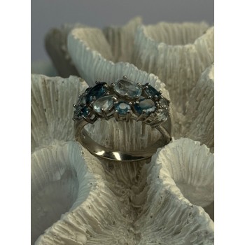 925 Sterling Silver Topaz & Aquamarine Ring Size 10
