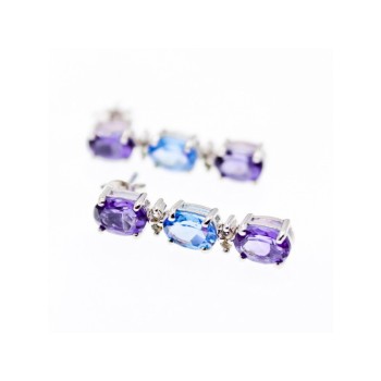 925 STERLING SILVER AMETHYST, TOPAZ & DIAMONDS EARRINGS