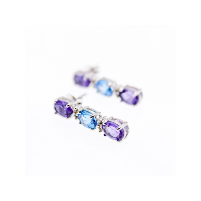 925 STERLING SILVER AMETHYST, TOPAZ & DIAMONDS EARRINGS