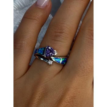 925 Sterling Silver Amethyst & Beryl & Opal Ring Size 7