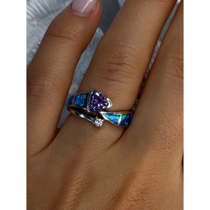 925 Sterling Silver Amethyst & Beryl & Opal Ring Size 7