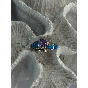 925 Sterling Silver Amethyst & Beryl & Opal Ring Size 7