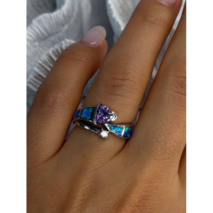 925 Sterling Silver Amethyst & Beryl & Opal Ring Size 7