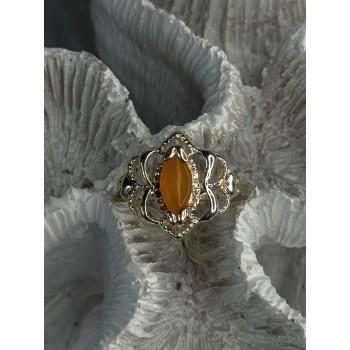 925 Sterling Silver Orange Agate Ring Size 6.5