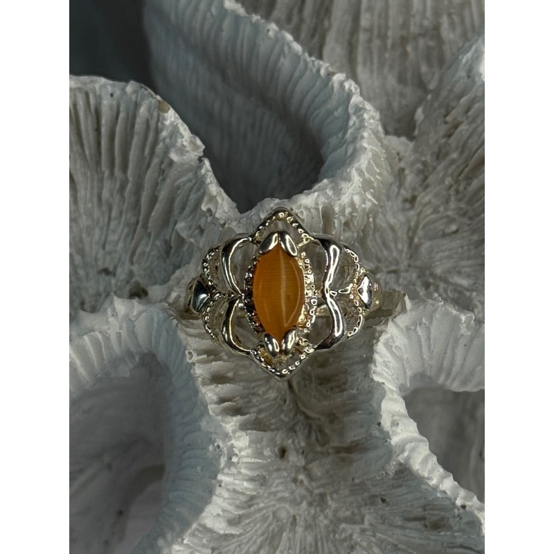 925 Sterling Silver Orange Agate Ring Size 6.5