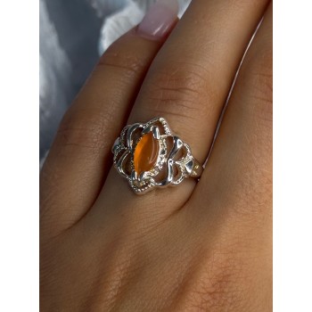 925 Sterling Silver Orange Agate Ring Size 6.5