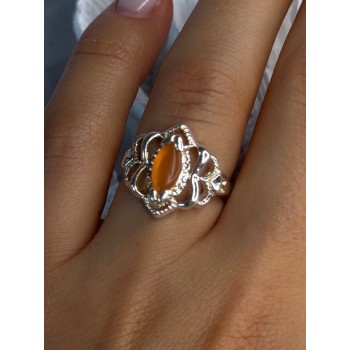 925 Sterling Silver Orange Agate Ring Size 6.5