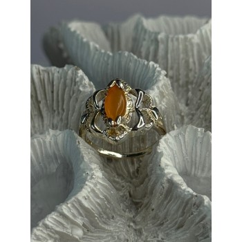925 Sterling Silver Orange Agate Ring Size 6.5