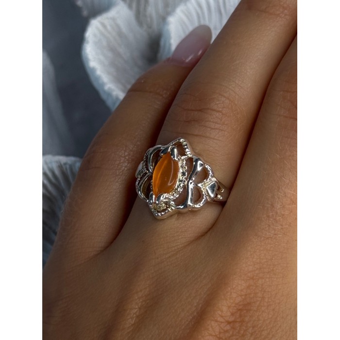 925 Sterling Silver Orange Agate Ring Size 6.5