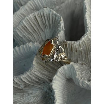 925 Sterling Silver Orange Agate Ring Size 6.5