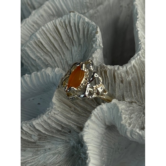 925 Sterling Silver Orange Agate Ring Size 6.5