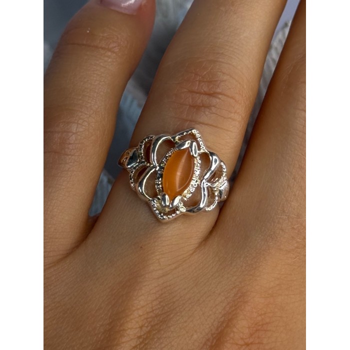 925 Sterling Silver Orange Agate Ring Size 6.5