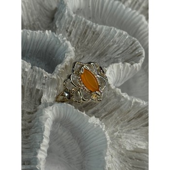 925 Sterling Silver Orange Agate Ring Size 6.5
