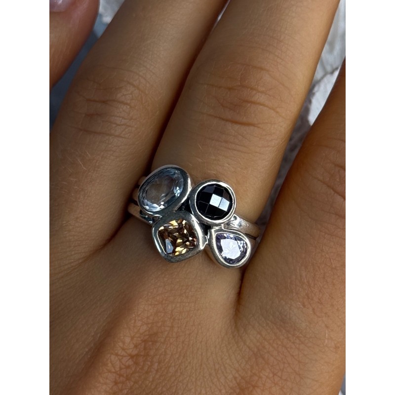 925 Sterling Silver Multi Color Tourmaline Ring Size 8