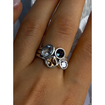 925 Sterling Silver Multi Color Tourmaline Ring Size 8