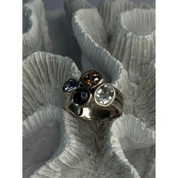 925 Sterling Silver Multi Color Tourmaline Ring Size 8