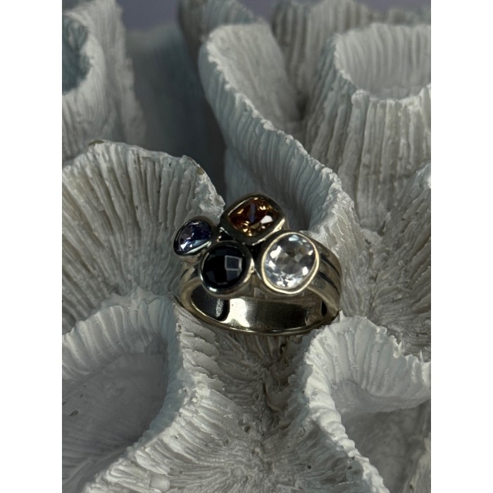 925 Sterling Silver Multi Color Tourmaline Ring Size 8