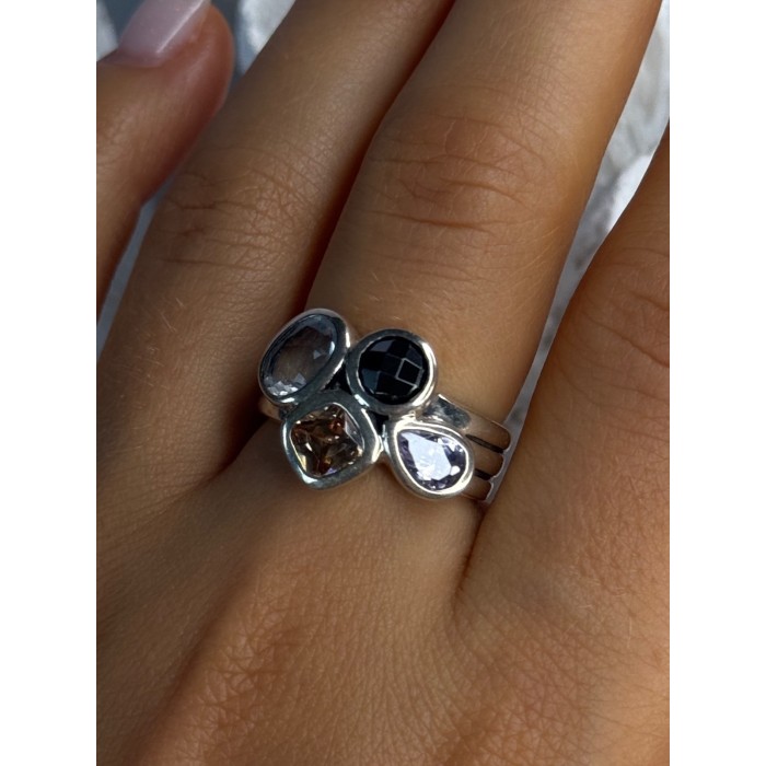 925 Sterling Silver Multi Color Tourmaline Ring Size 8