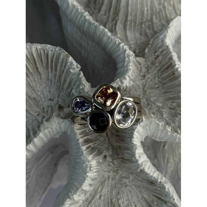 925 Sterling Silver Multi Color Tourmaline Ring Size 8