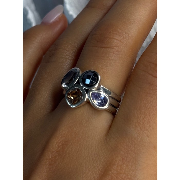 925 Sterling Silver Multi Color Tourmaline Ring Size 8