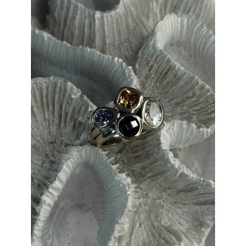 925 Sterling Silver Multi Color Tourmaline Ring Size 8