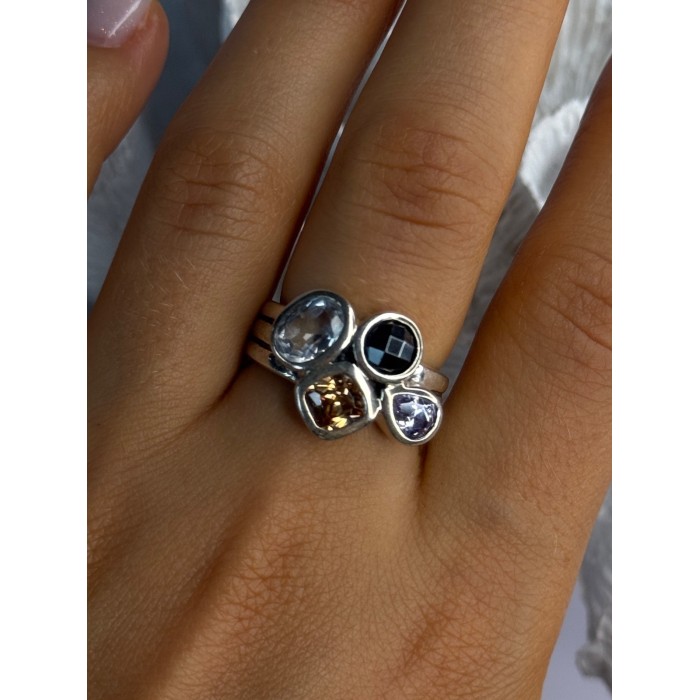 925 Sterling Silver Multi Color Tourmaline Ring Size 8