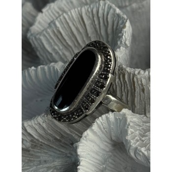 Vintage 925 Sterling Silver Onyx & Marcasite Ring Size 6.5