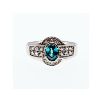 925 STERLING SILVER AQUAMARINE & WHITE BERYL RING SIZE 14.25