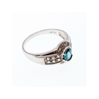 925 STERLING SILVER AQUAMARINE & WHITE BERYL RING SIZE 14.25