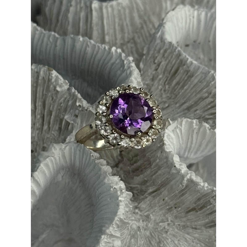 925 Sterling Silver Amethyst & Beryl Ring Size 5.5