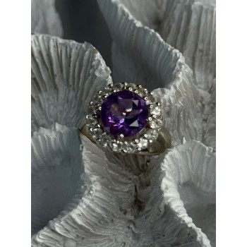 925 Sterling Silver Amethyst & Beryl Ring Size 5.5