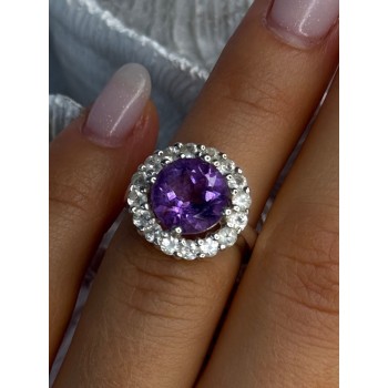 925 Sterling Silver Amethyst & Beryl Ring Size 5.5