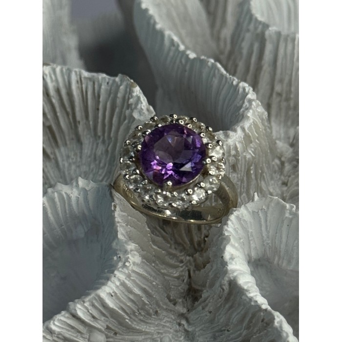 925 Sterling Silver Amethyst & Beryl Ring Size 5.5