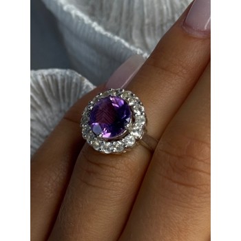 925 Sterling Silver Amethyst & Beryl Ring Size 5.5