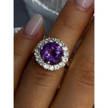 925 Sterling Silver Amethyst & Beryl Ring Size 5.5