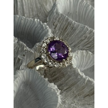 925 Sterling Silver Amethyst & Beryl Ring Size 5.5